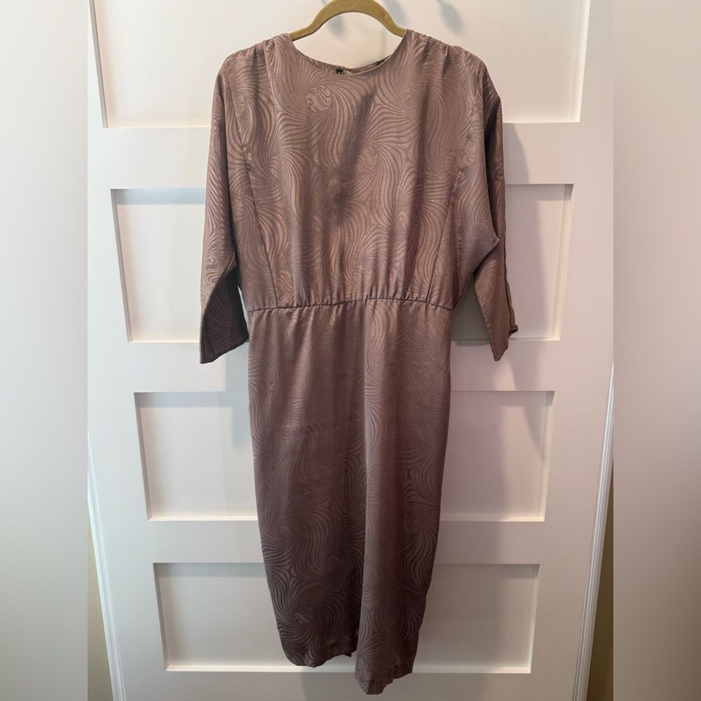 Vintage Positive Influence Taupe Textured Midi Dress
